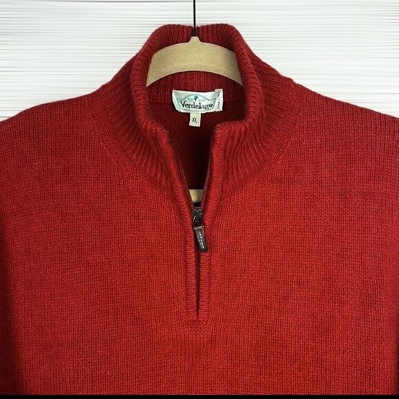 Vintage Verdelago Italy Red Sweater 1/4 Zip Front Yak Hair Wool Blend XL - Picture 3 of 10